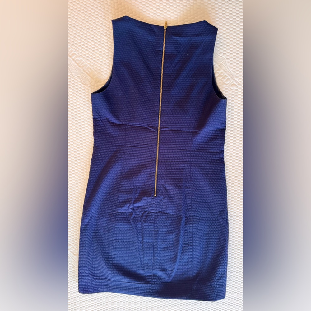 LILLY PULITZER Gabby Embroidered Beaded Navy Blue Mini Sleeveless Shift Dress - Picture 5 of 13
